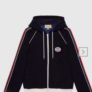 Authentic 2022 Gucci Print Wool Jersey Jacket with GG Logo